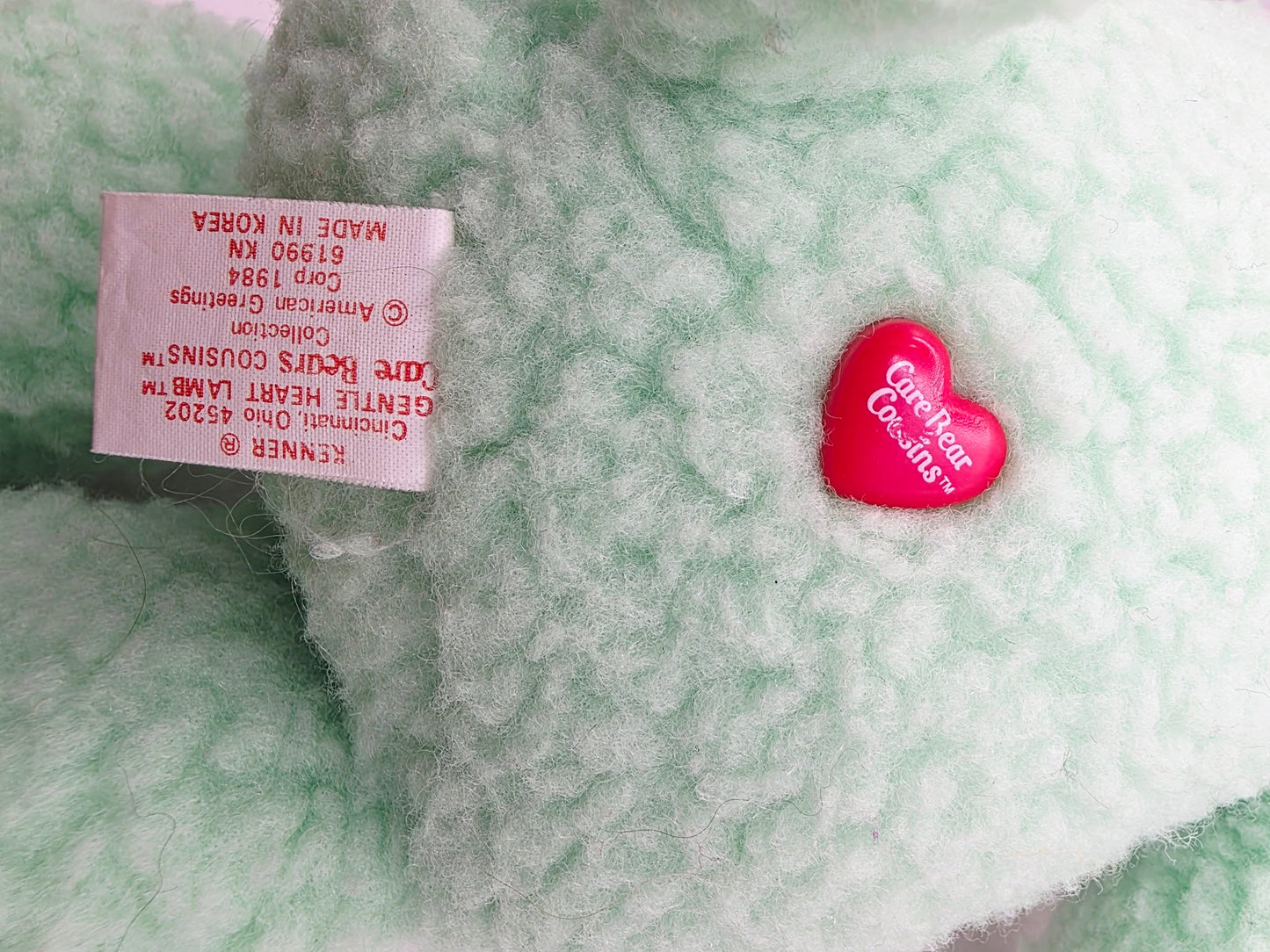 Vintage 1980s plush. Gentle Heart Lamb. 36cm Plush. Close up 2 view.