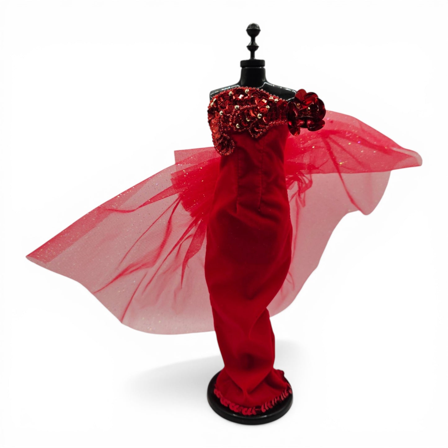 1996 – Brass Key – Designer Gown Collection – Red Velvet, Sequin & Organza Gown – New, No Box