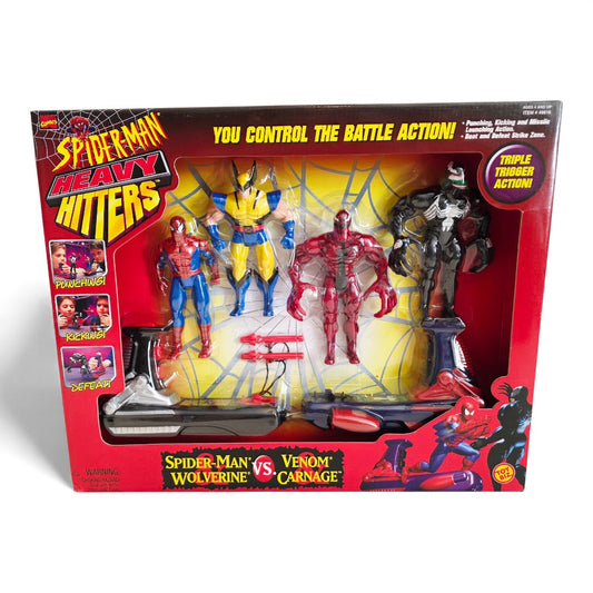 1996 Spider-Man Spider-Man Heavy Hitters Series Spider-Man, Wolverine, Venom & Carnage action figure playset — Front view