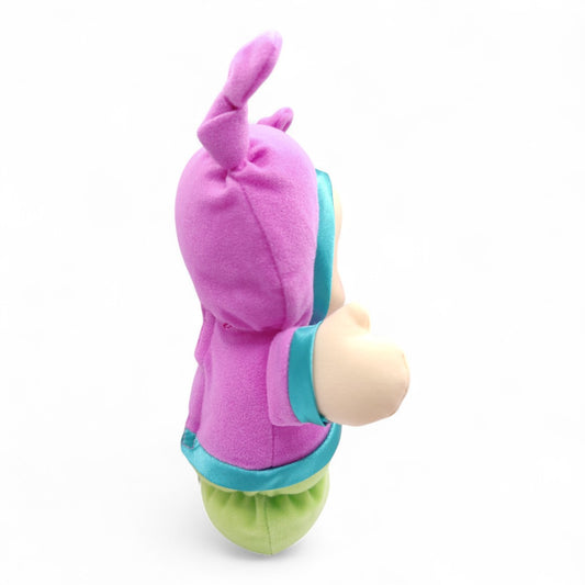 Vintage 2000s plush. Lullaby Gloworm (Pink). Music Box & Glowing Face 9". Face view.