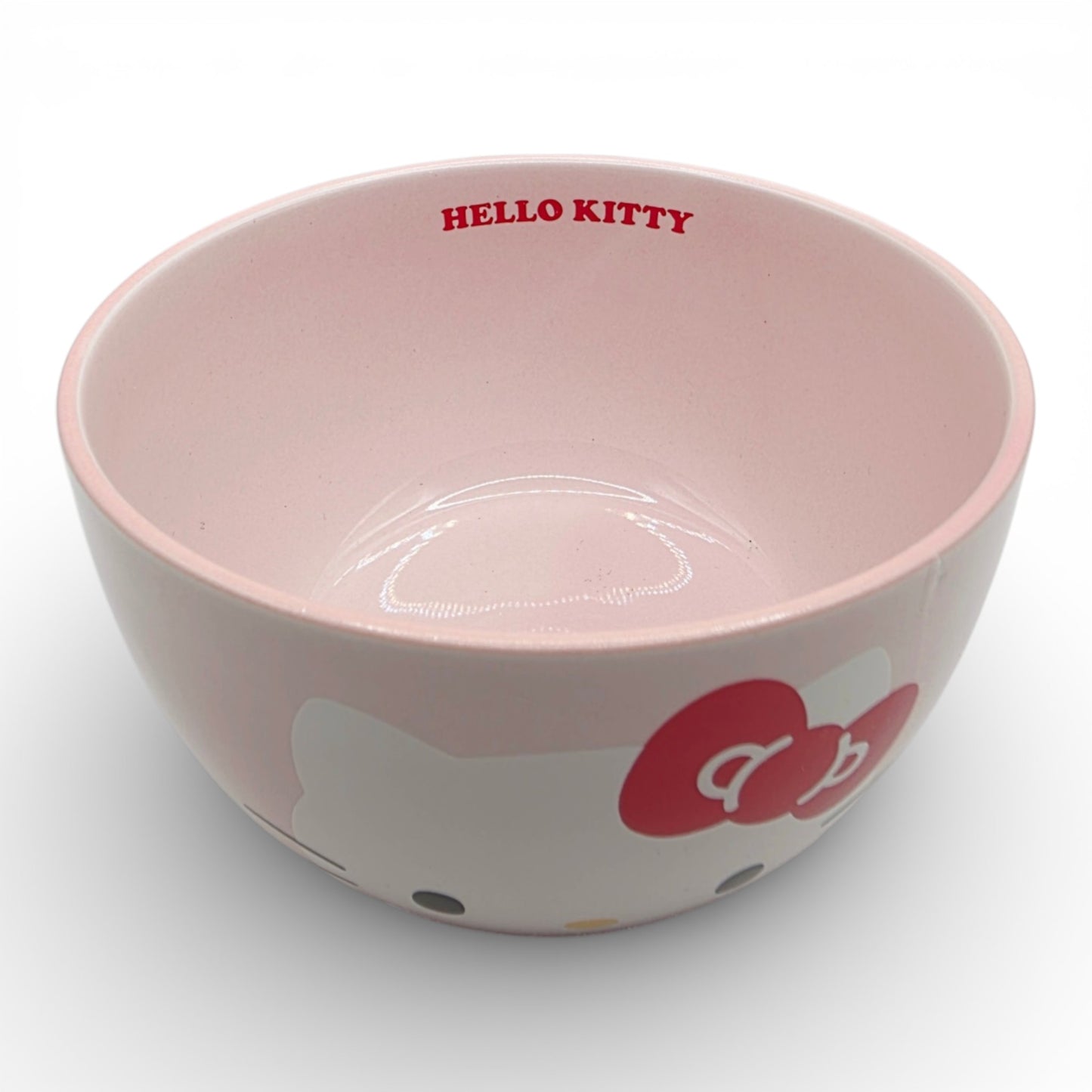Vintage 2020s kitchenware & tableware. Pink Ceramic Bowl. Hello Kitty. Top view.