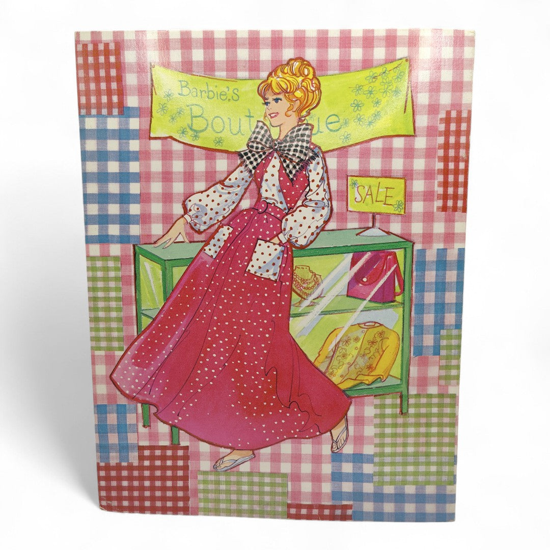 Vintage 1970s paper doll book. Vintage Paper Doll Book. Barbie Boutique. Back view.
