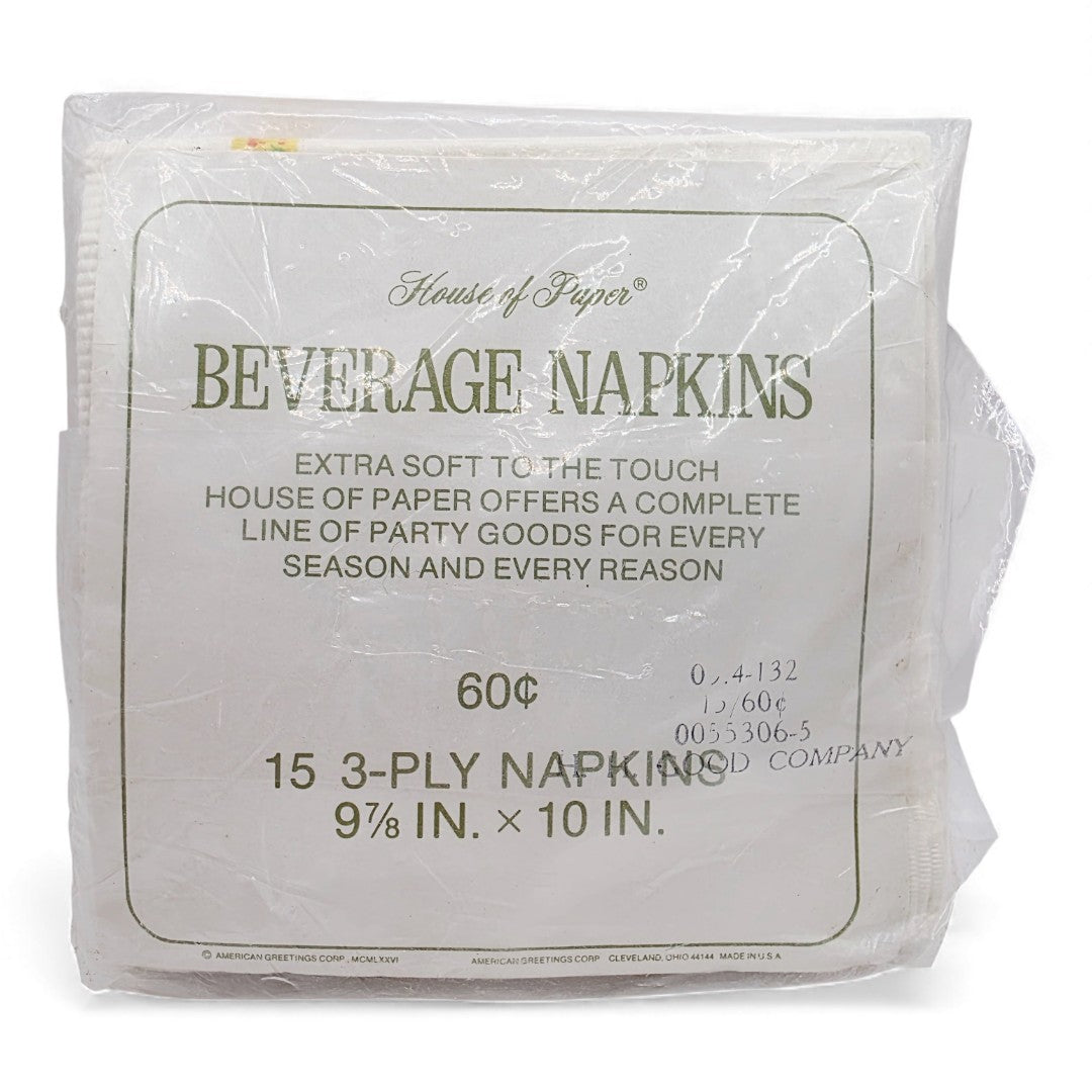 Vintage 1970s partyware. Party Napkins. 15 Pack. Back view.