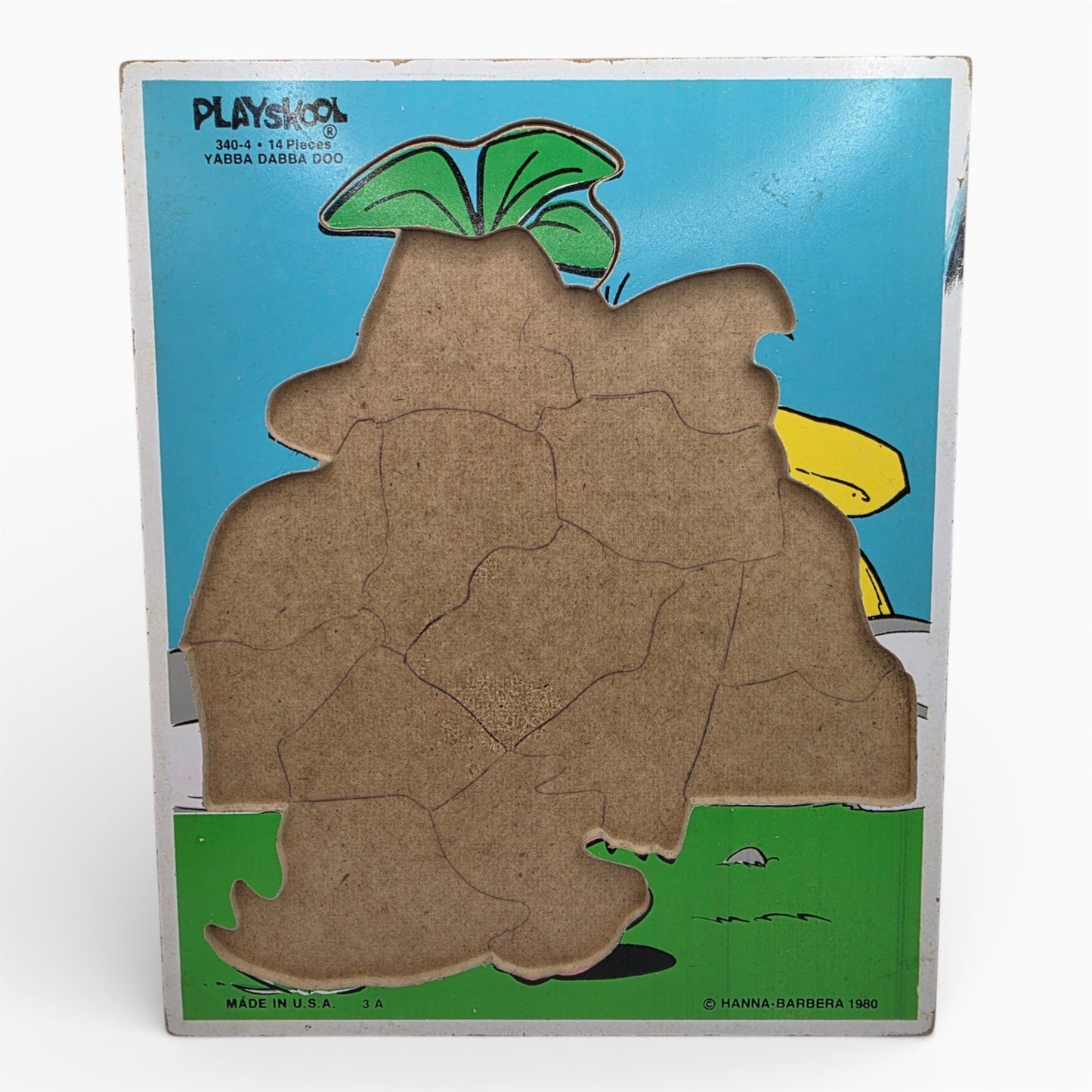 Vintage 1980s puzzles & jigsaws. Wooden Puzzle. Fred & Barney. Close up 1 view.