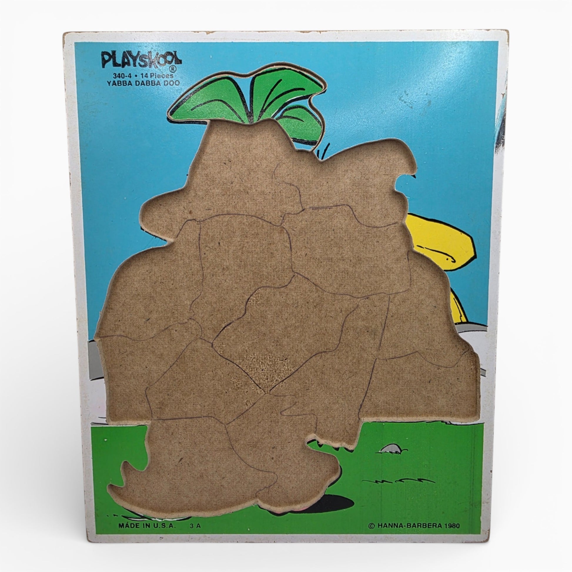 Vintage 1980s puzzles & jigsaws. Wooden Puzzle. Fred & Barney. Close up 1 view.