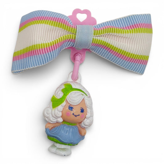 Vintage 1980s small toy. First Release. Morning Glory. Complete with Original Striped Bow. Front view.