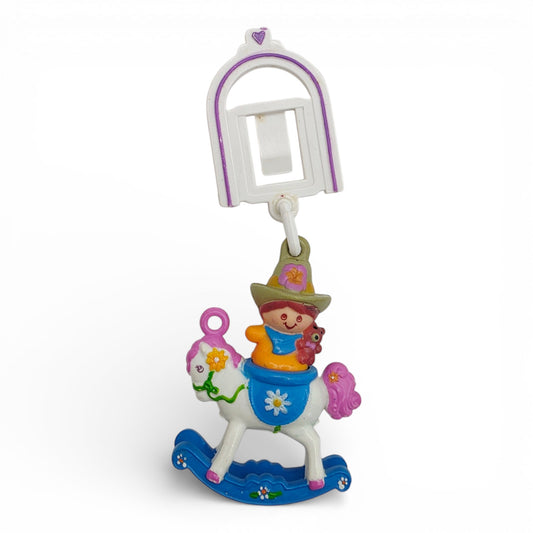 Vintage 1980s small toy. First Scented Release. Johnny Jump-Up & Lazy Daisy. Complete with Original Pocket Clip. Front view.