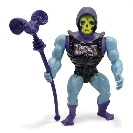 Vintage 1980s action figure. (MOTU). Battle Armour Skeletor. & Mini Comic!. Face view.