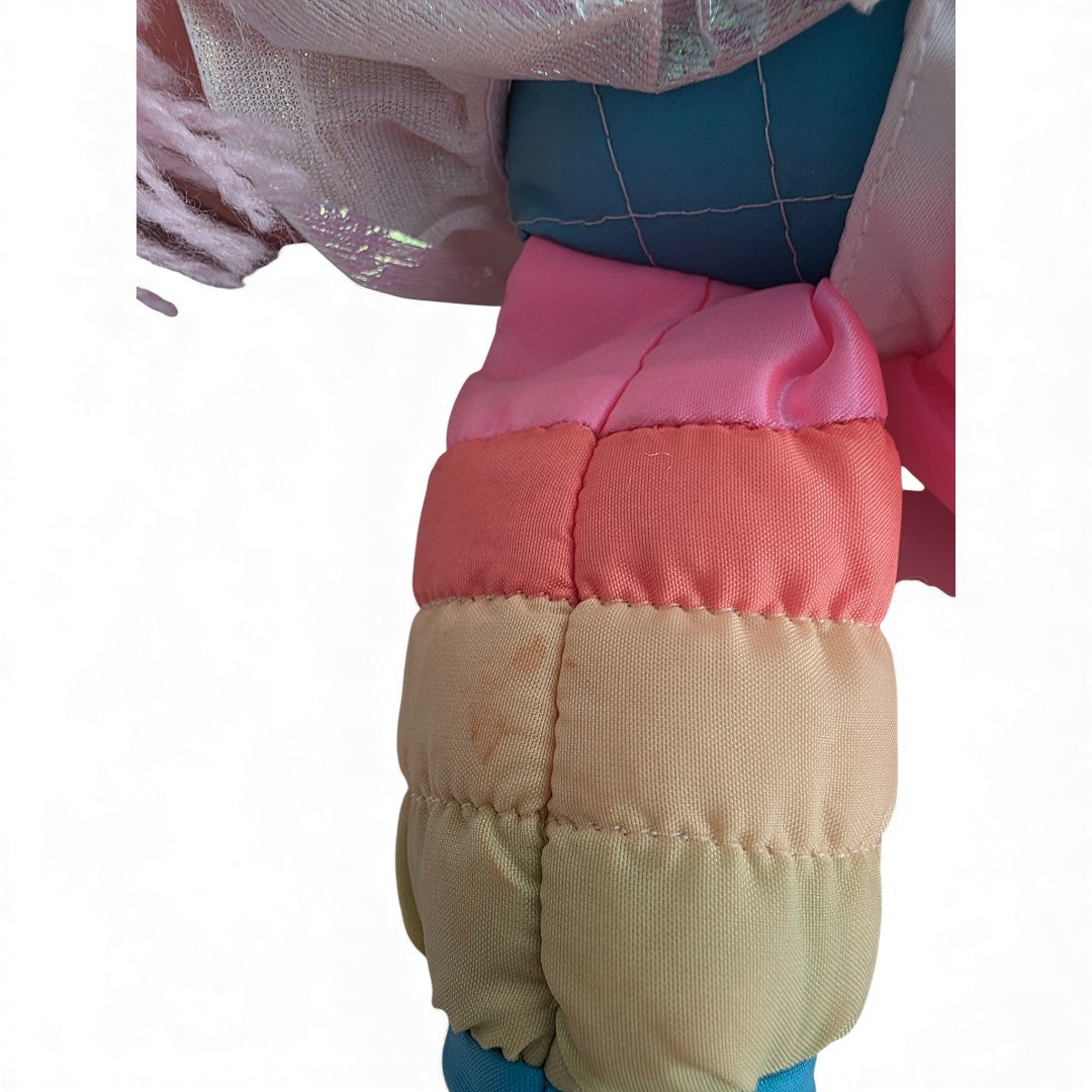 Vintage 1980s doll. 15" Doll. Tickled Pink. Close up 1 view.