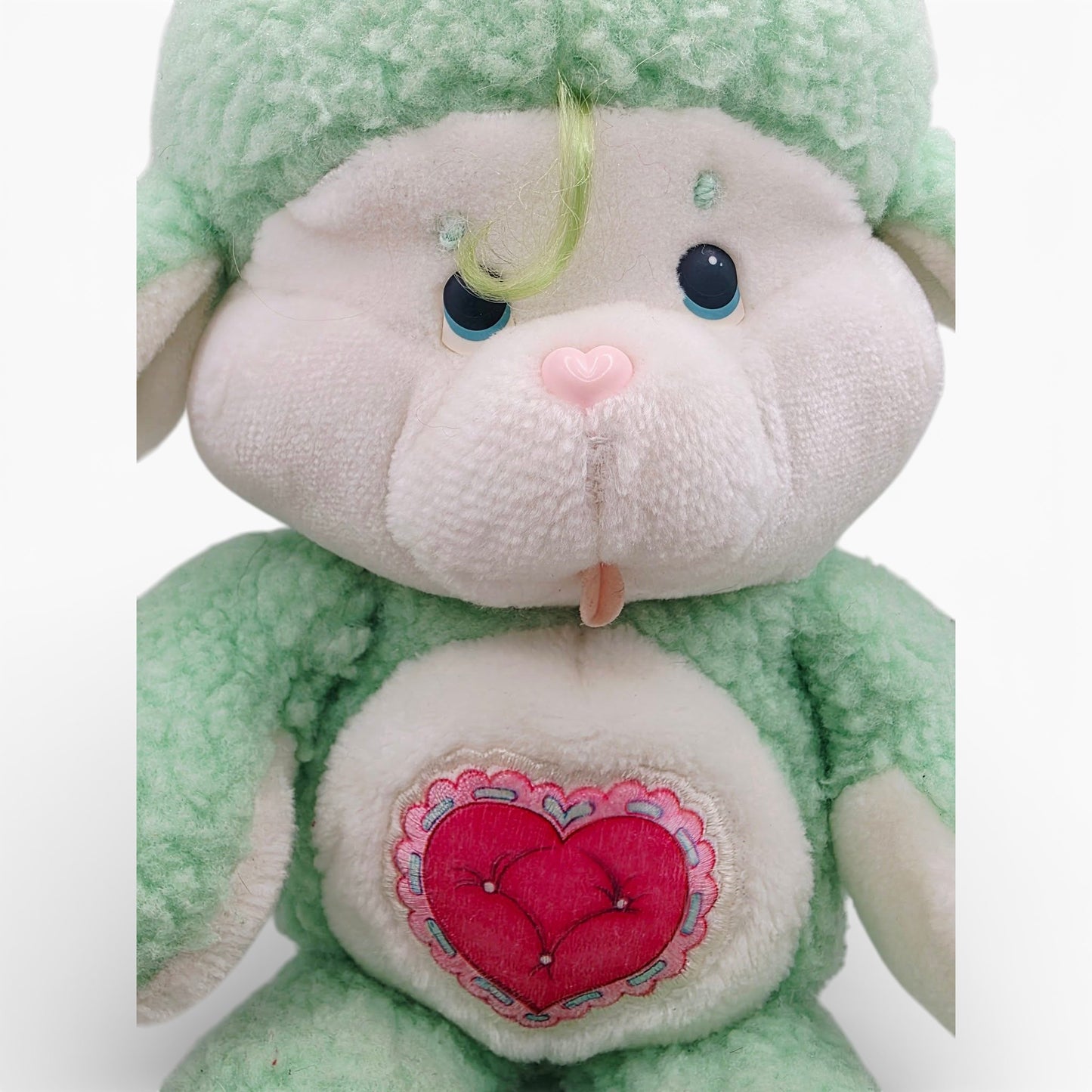 Vintage 1980s plush. Gentle Heart Lamb. 36cm Plush. Face view.