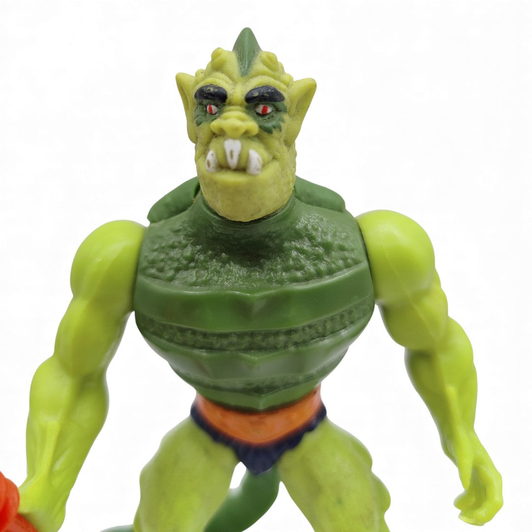 Vintage 1980s action figure. (MOTU). Whiplash. Face view.