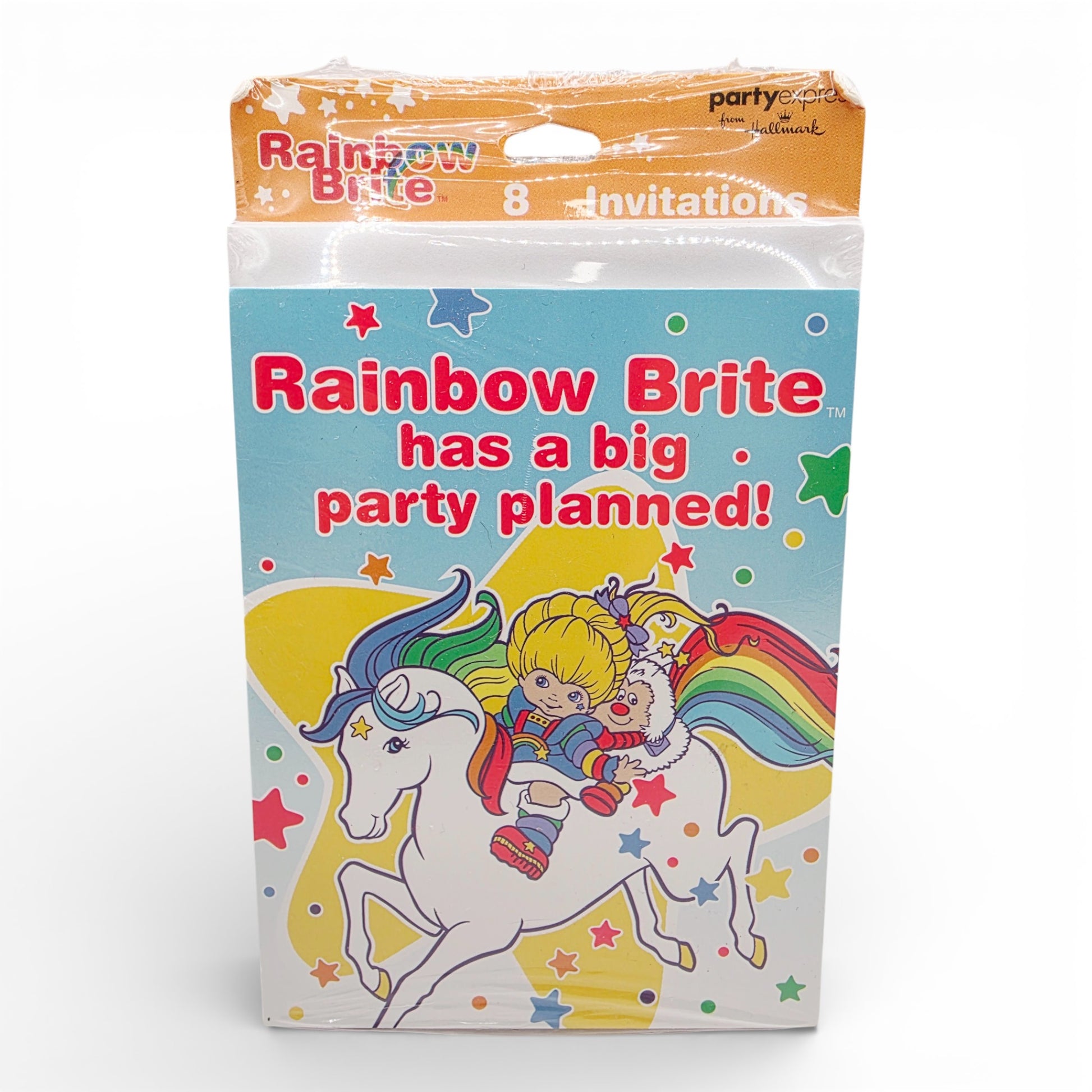 Vintage 1980s stationery. 8 x Retro Party Invites. Front view.