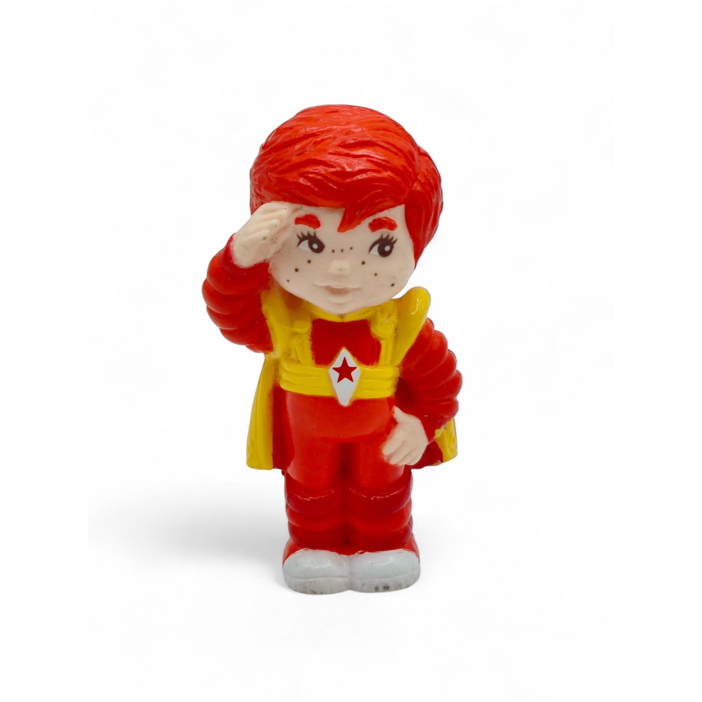 Vintage 1980s mini pvc figure. Mini PVC Figure. Red Butler. 6cm. Front view.
