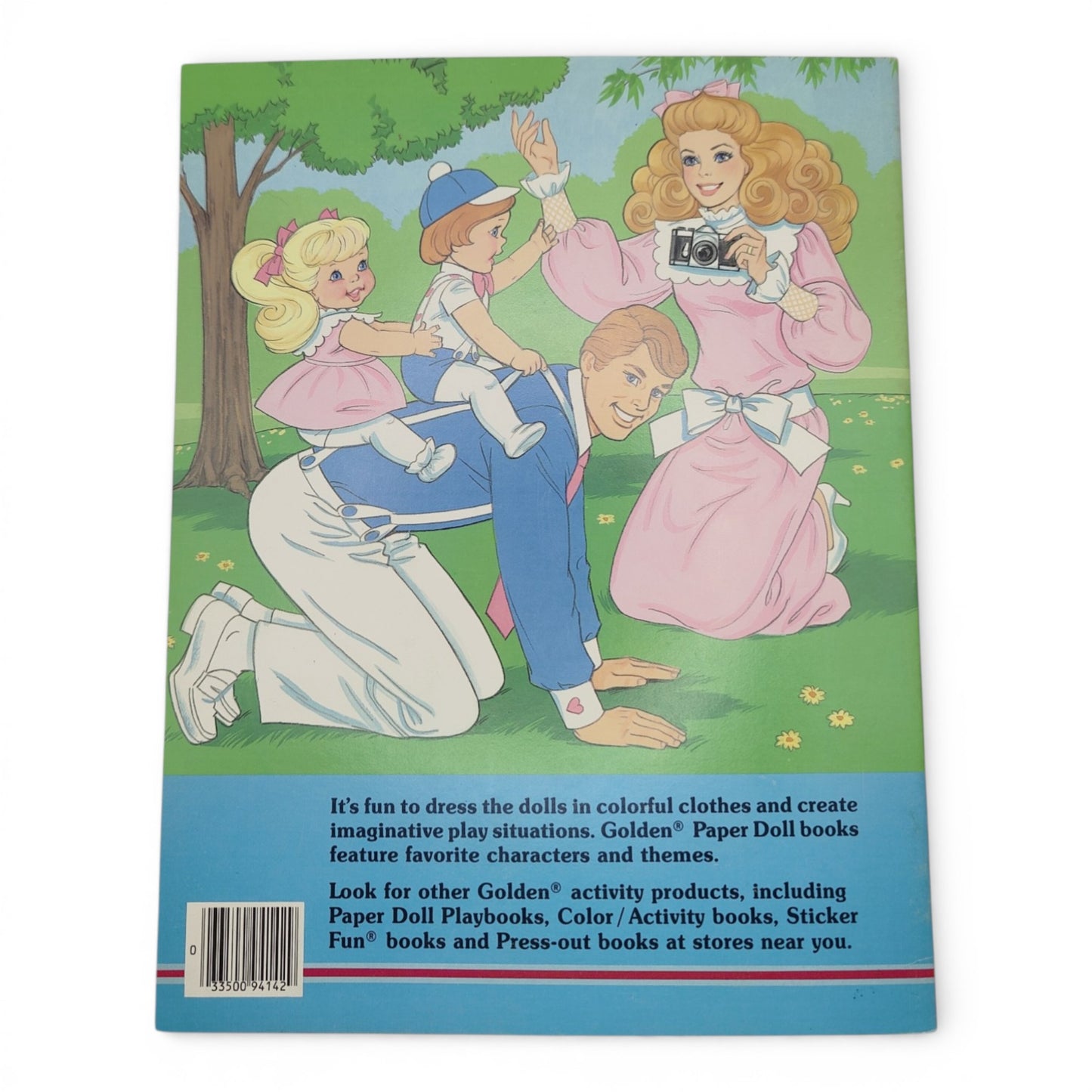 Vintage 1980s paper doll book. Vintage Paper Doll Book. The Heart Family. Back view.