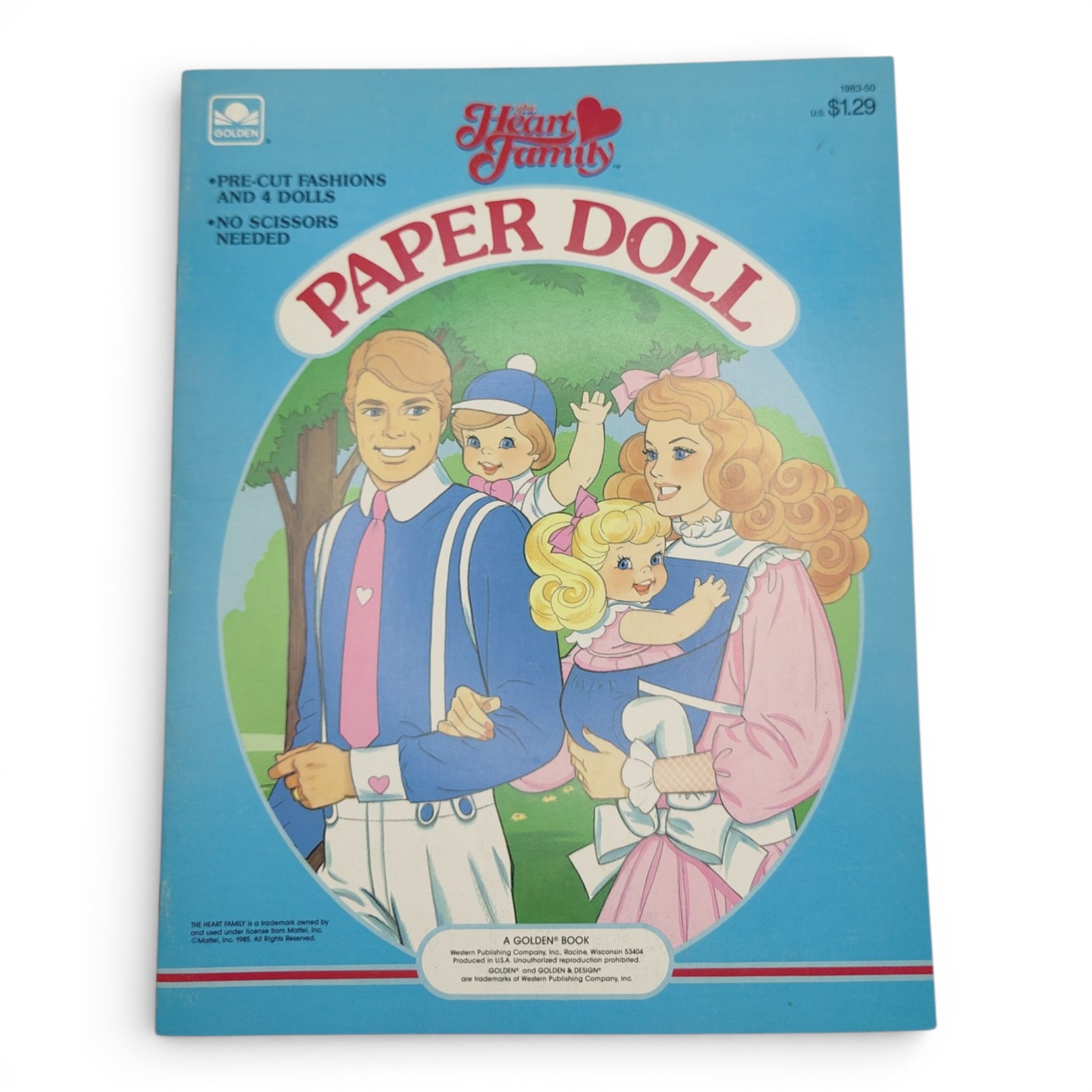 Vintage 1980s paper doll book. Vintage Paper Doll Book. The Heart Family. Front view.