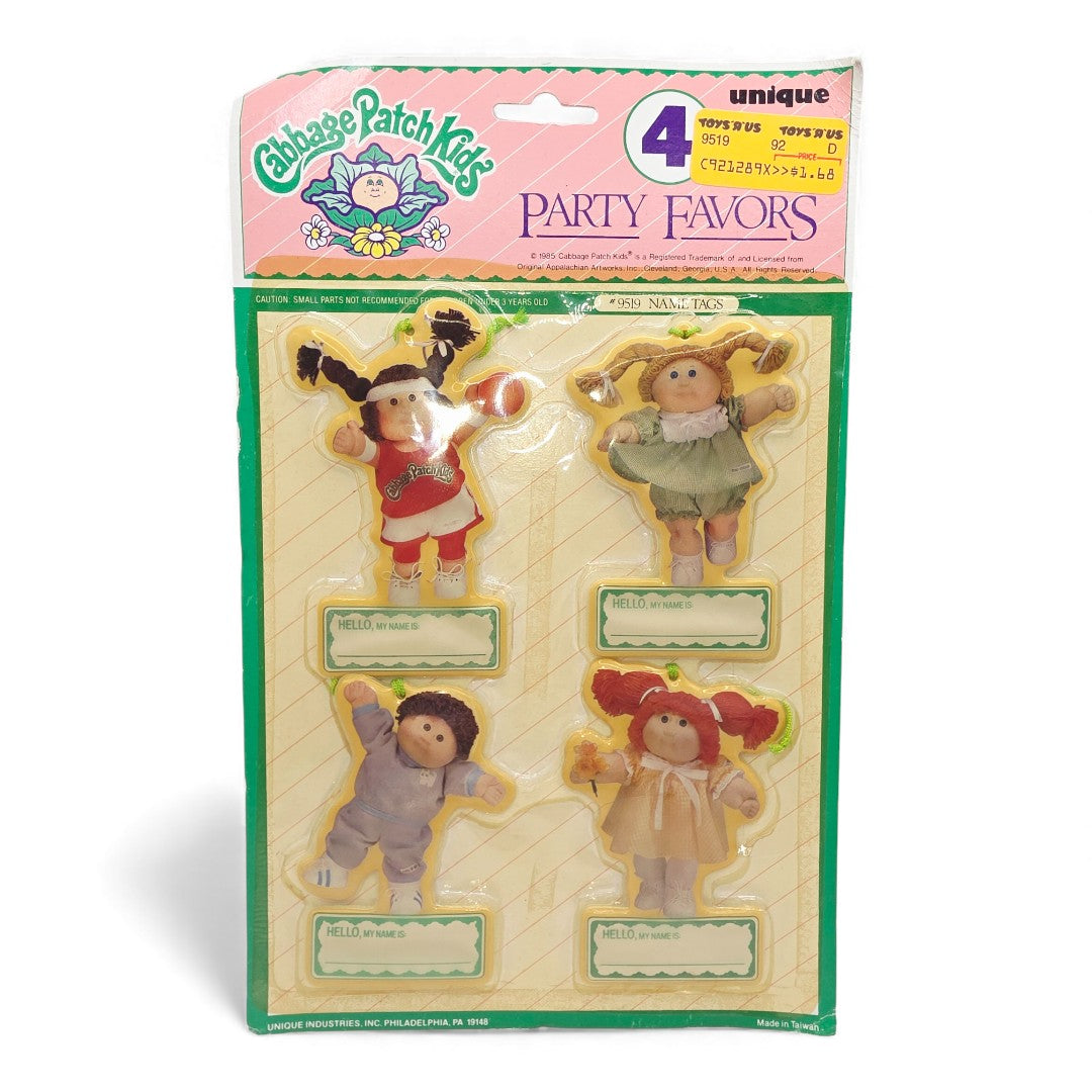 Vintage 1980s partyware. Party Name Tags. 4 Pack. Front view.