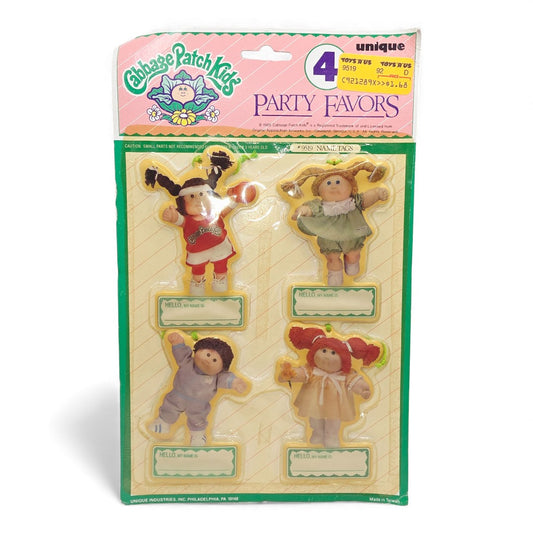 Vintage 1980s partyware. Party Name Tags. 4 Pack. Front view.