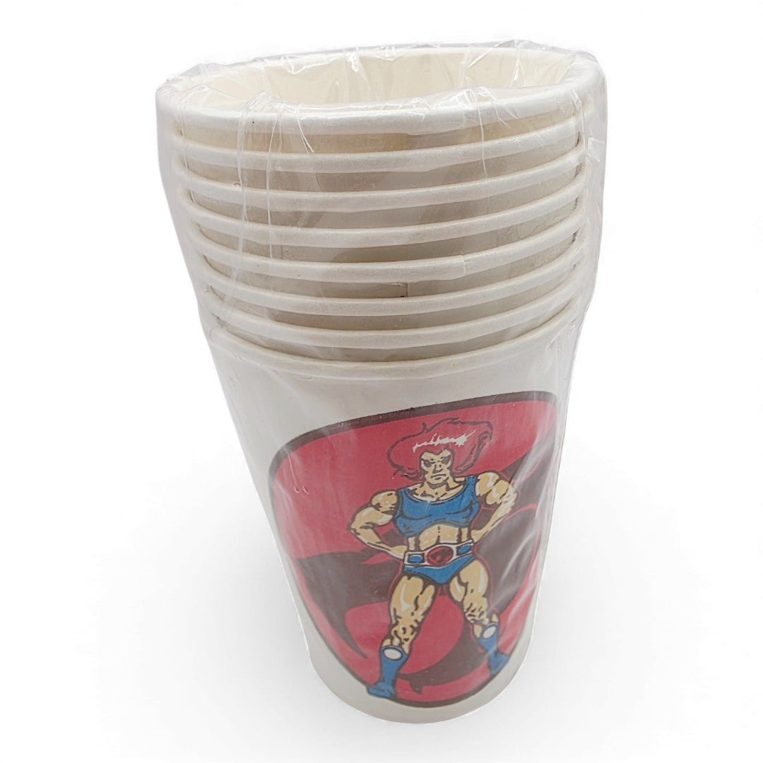 Vintage 1980s partyware. Party Drinking Cups. Lion-O. 8 Pack. Front view.