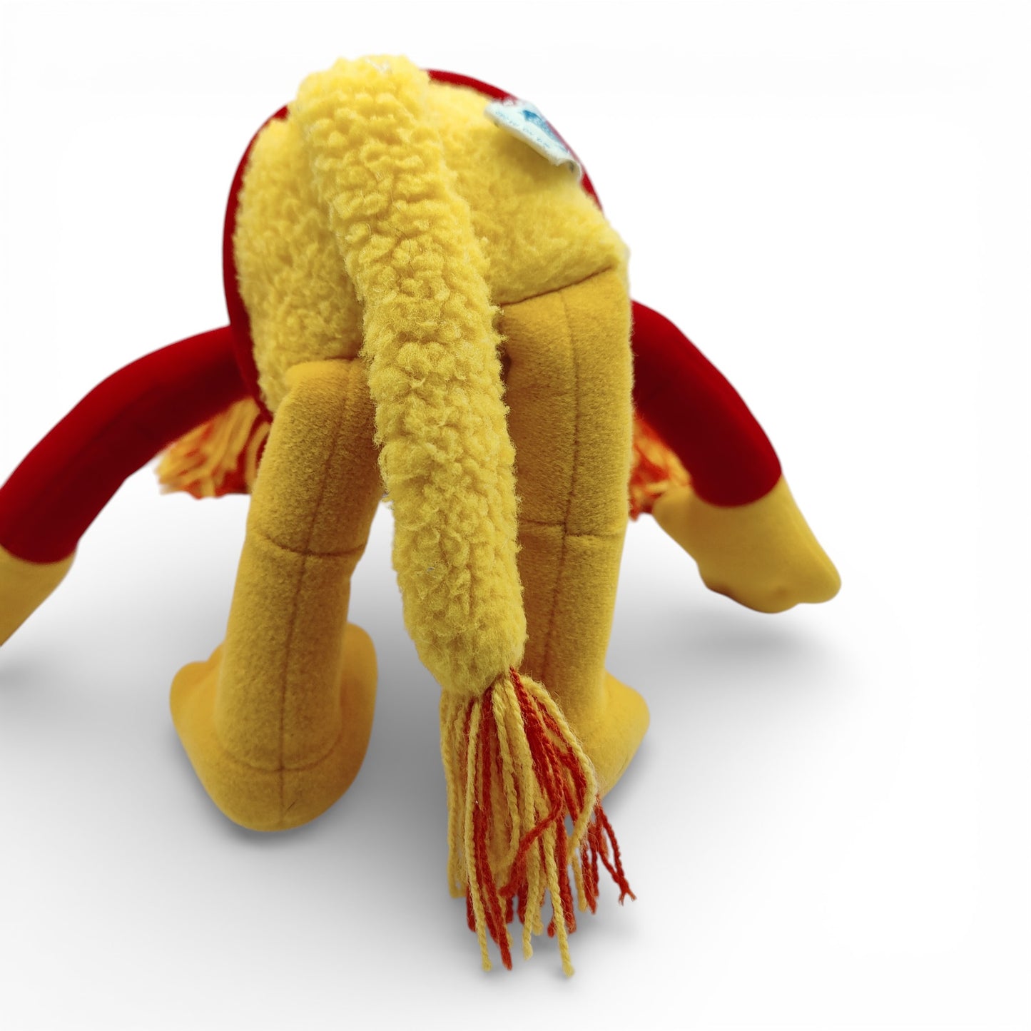 Vintage 1980s plush. Red. 16" Plush. Bottom view.