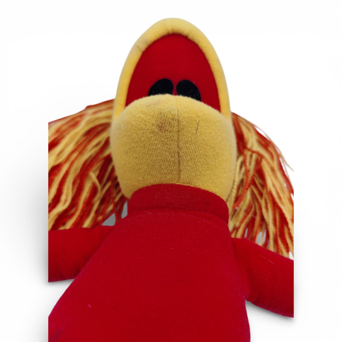 Vintage 1980s plush. Red. 16" Plush. Close up 2 view.