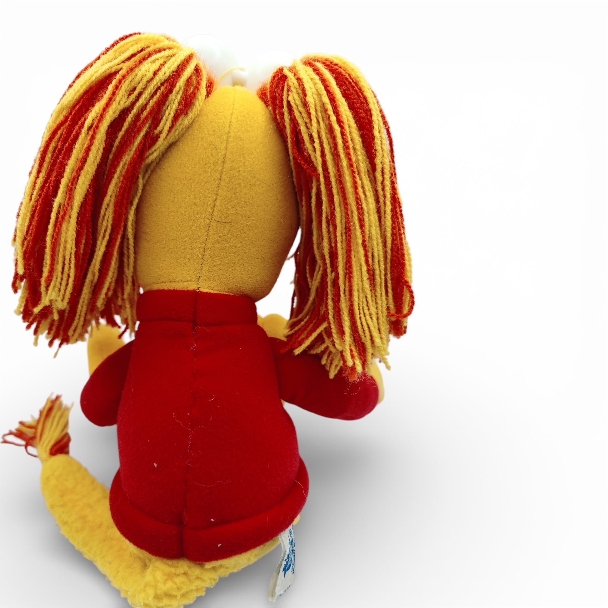 Vintage 1980s plush. Red. 16" Plush. Close up 4 view.