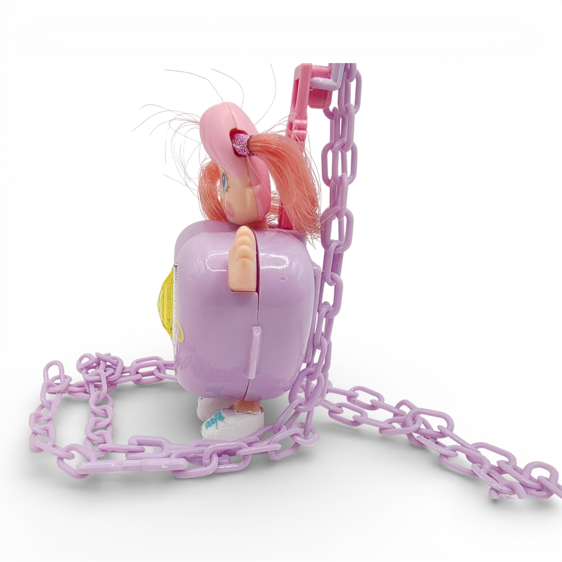 Vintage 1980s small toy. Series 3. Curli Heart. Complete with Necklace Clip!. Left view.
