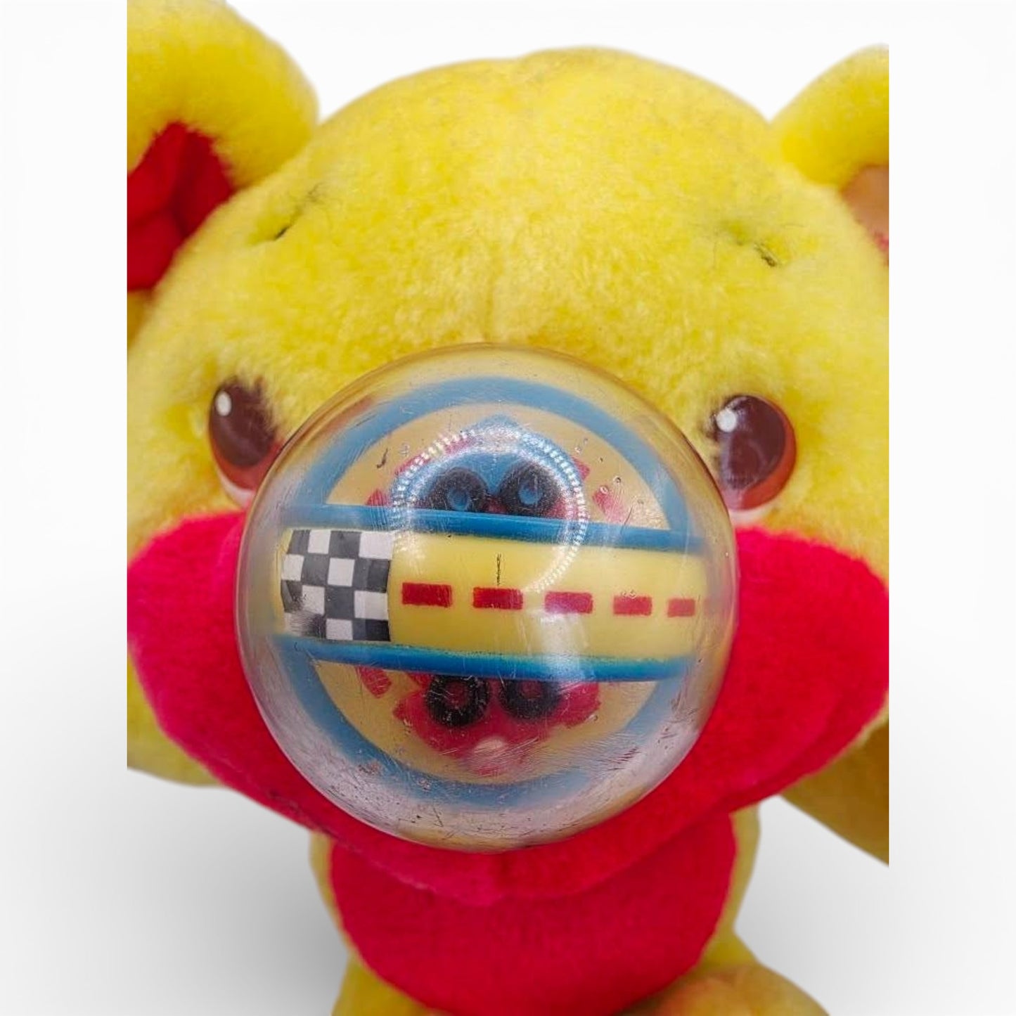 Vintage 1980s plush. Hot Rod. Race Car! 11" & Working. Face view.