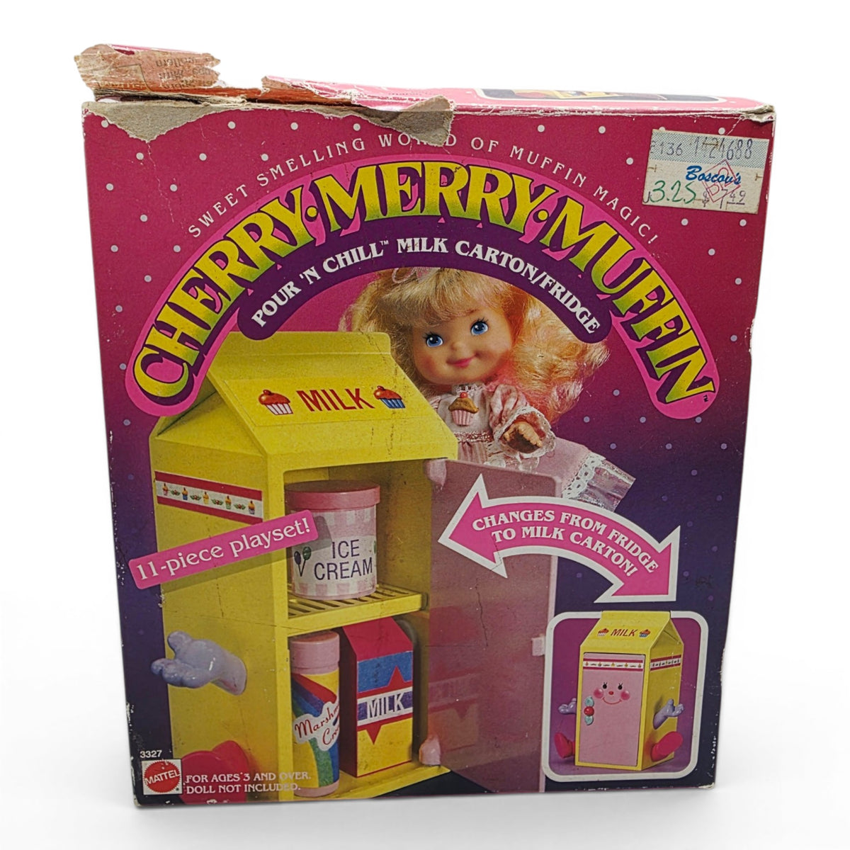 1988 Cherry Merry Muffin First Series Pour n Chill Fridge and Milk Carton Playset Front view