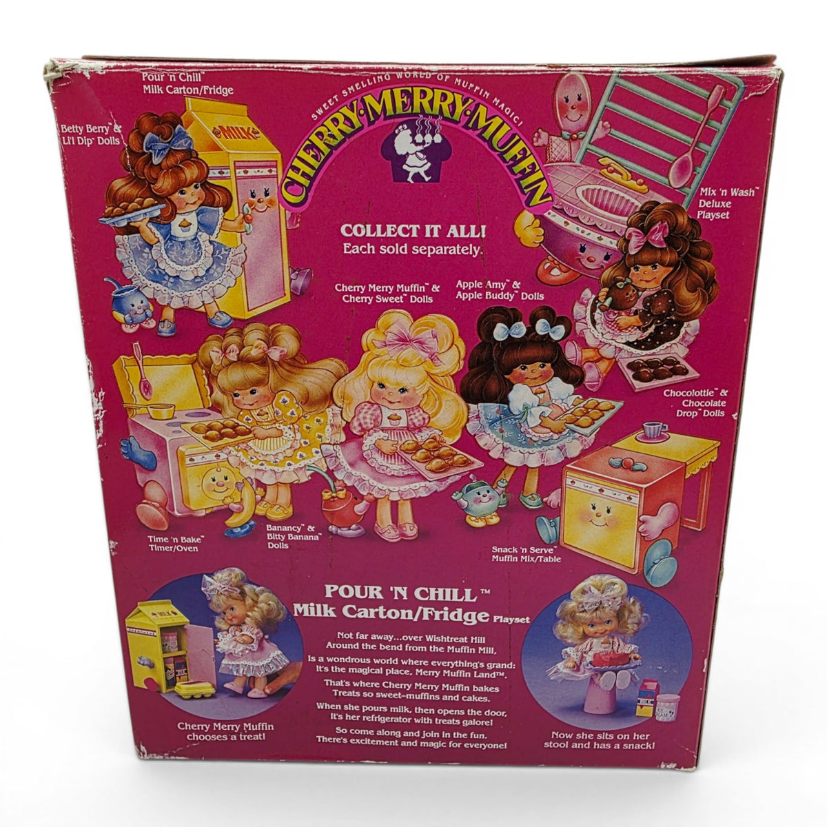 1988 Cherry Merry Muffin First Series Pour n Chill Fridge and Milk Carton Playset Back view