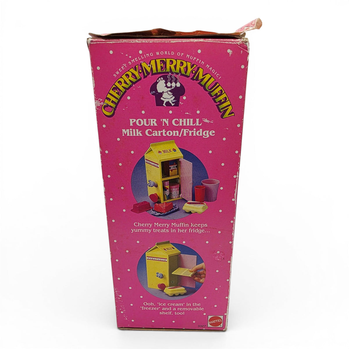 1988 Cherry Merry Muffin First Series Pour n Chill Fridge and Milk Carton Playset Left view