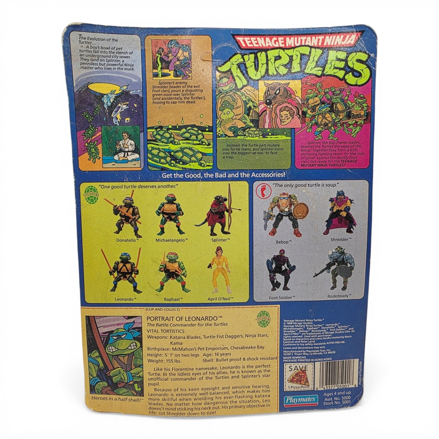 1988 Teenage Mutant Ninja Turtles Heroes in a Half Shell Leonardo action figure — Back view
