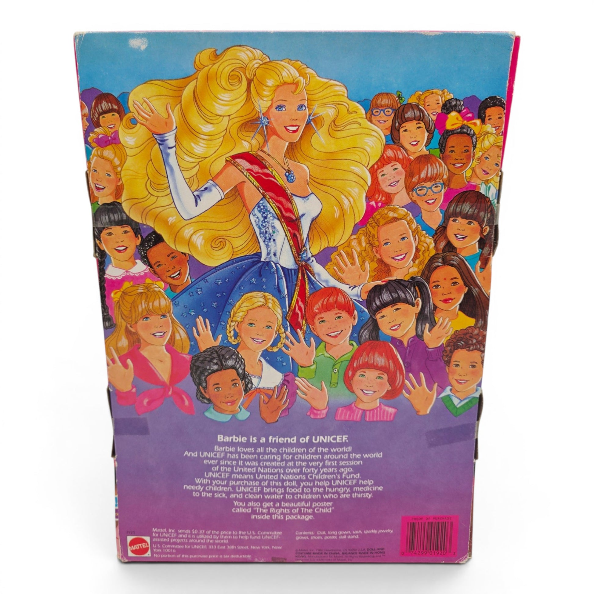 1989 Barbie UNICEF Special Edition Blonde doll — Back view