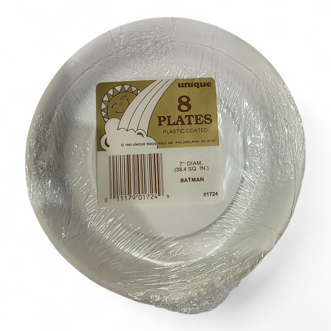 Vintage 1980s partyware. Party Paper Plates. 8 Pack. Back view.