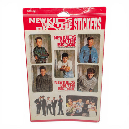 Pack of New Kids on the Block stickers with images of the band members and text.