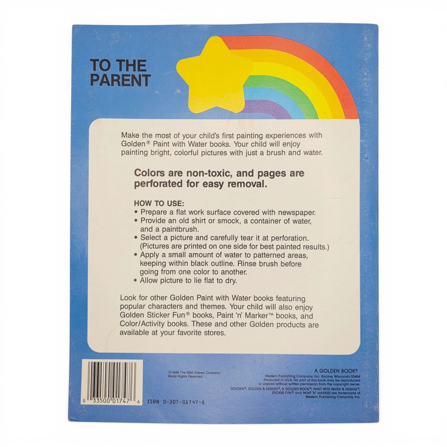 1989 The Little Mermaid Paint with Water activity book — Back view