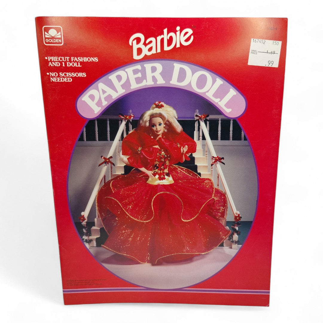 Vintage 1990s paper doll book. Vintage Paper Doll Book. Holiday Barbie. Front view.
