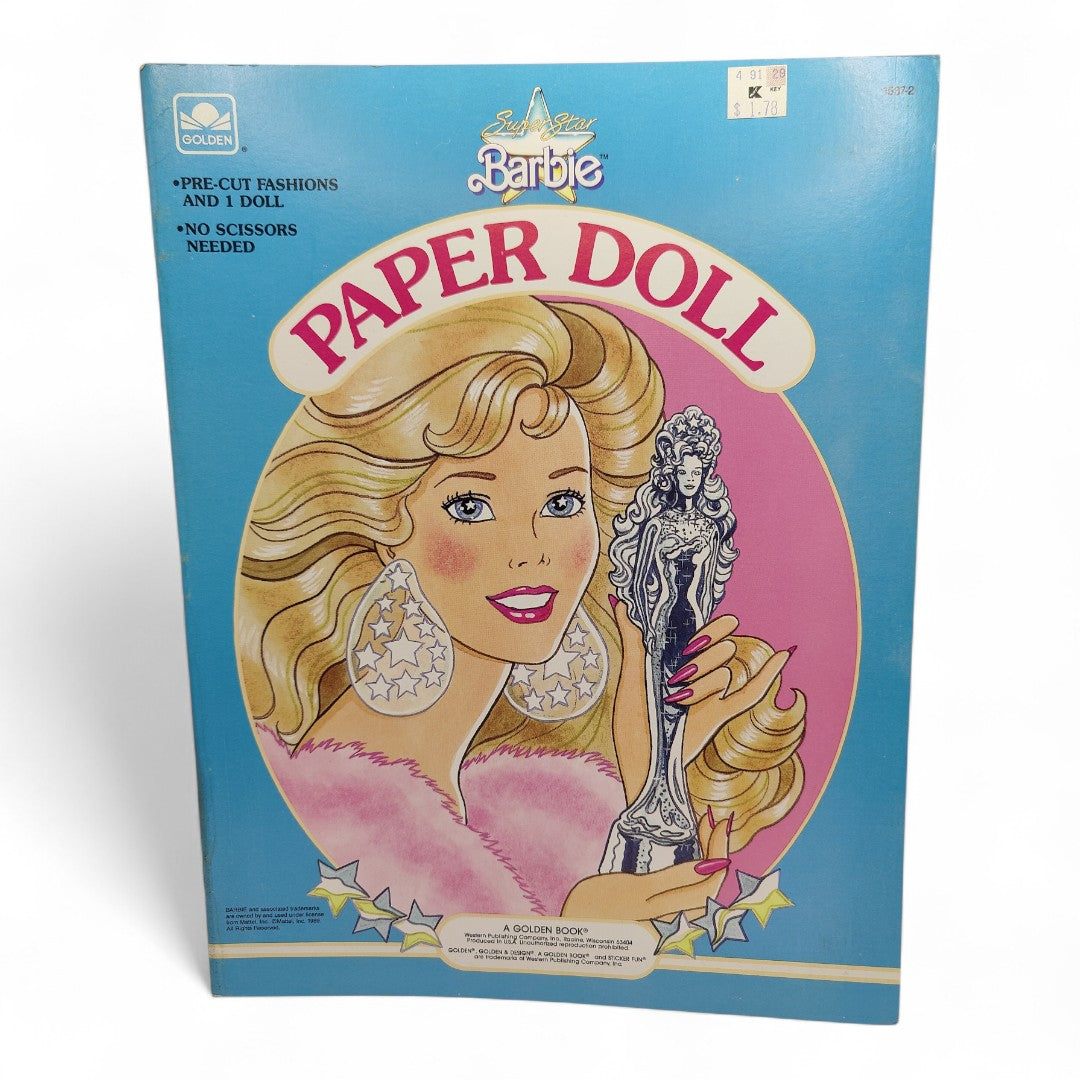 Vintage 1990s paper doll book. Vintage Paper Doll Book. Superstar Barbie. Front view.