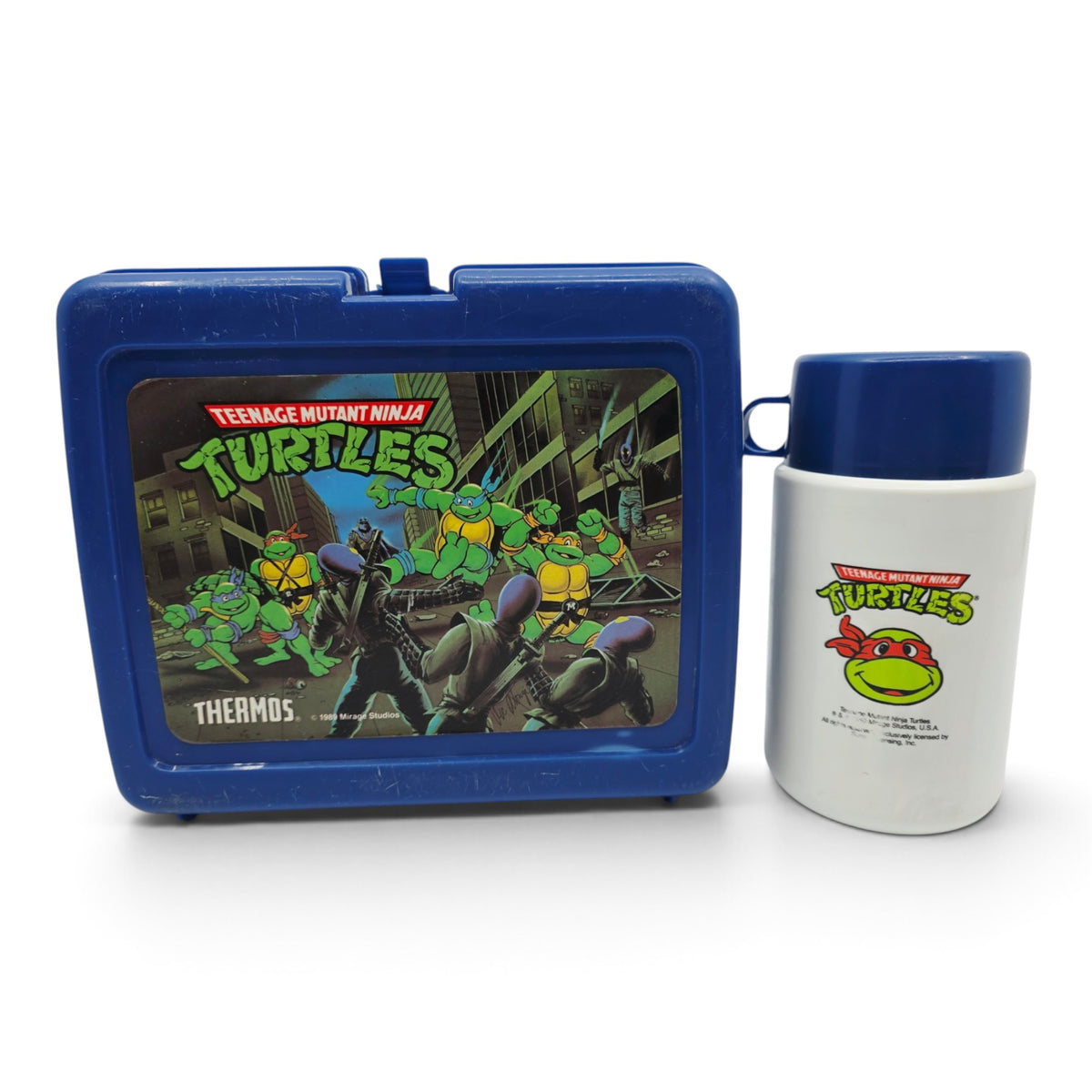 1990 Teenage Mutant Ninja Turtles Lunchbox and Thermos Front view