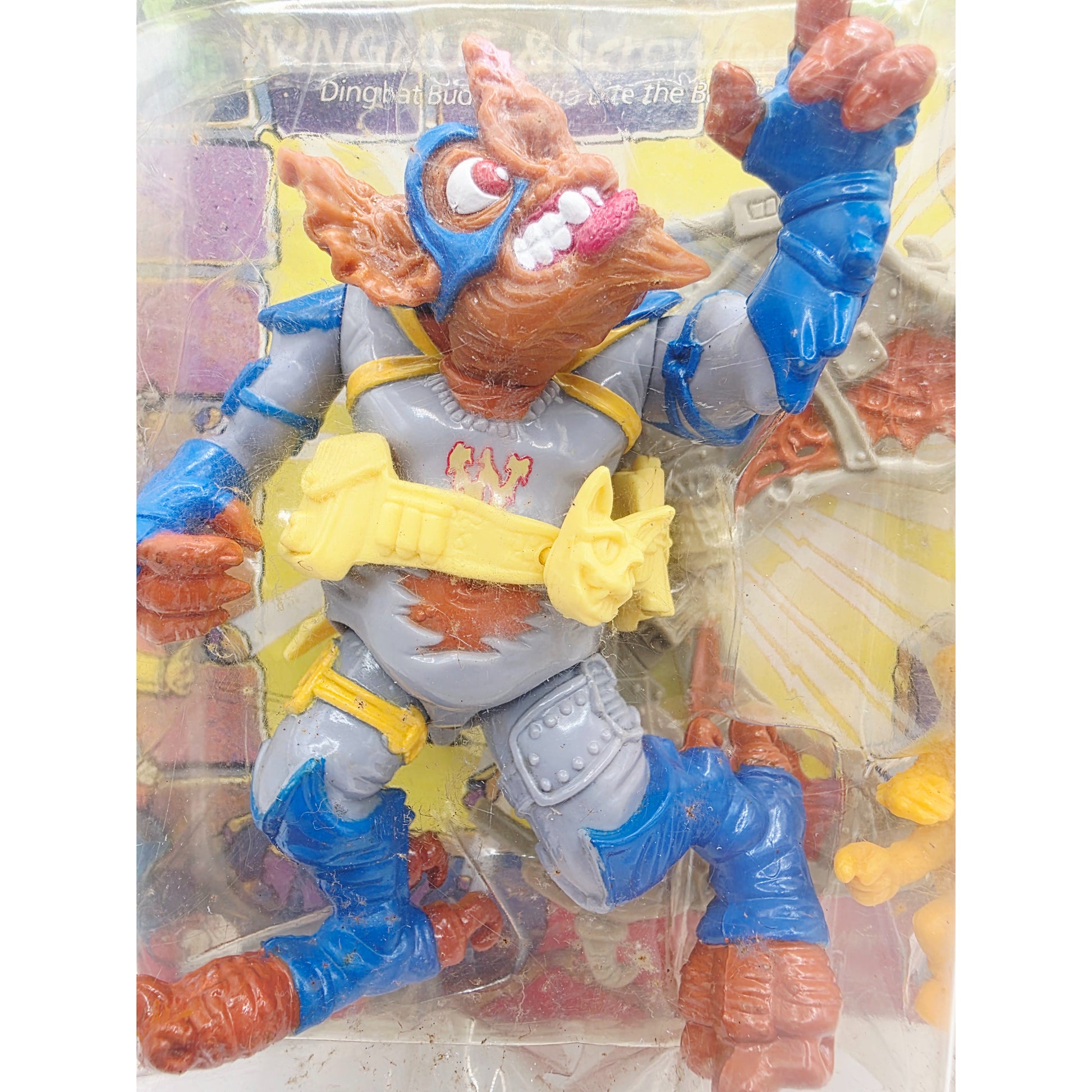 1990 Teenage Mutant Ninja Turtles Wingnut action figure — Face close-up