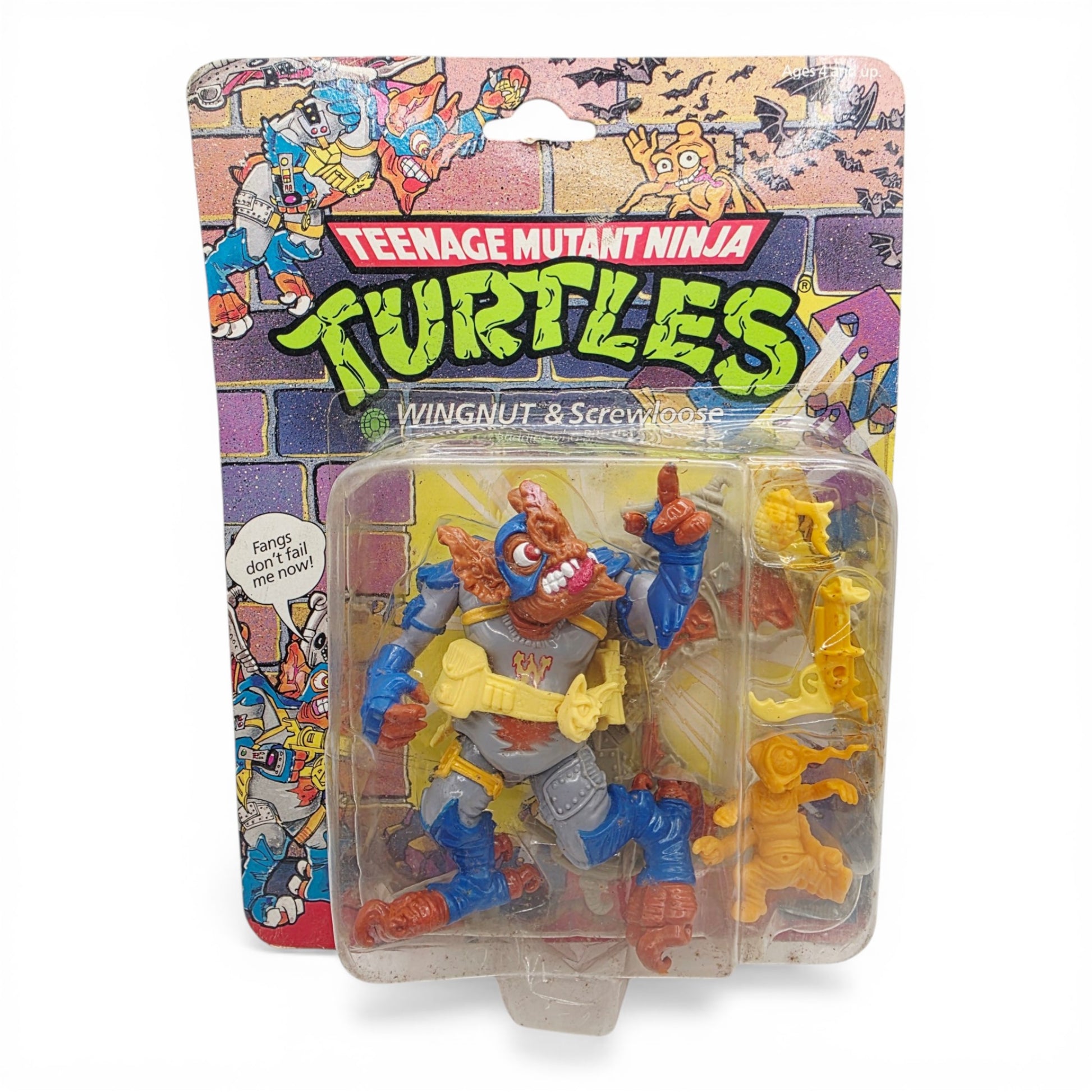1990 Teenage Mutant Ninja Turtles Wingnut action figure — Front view