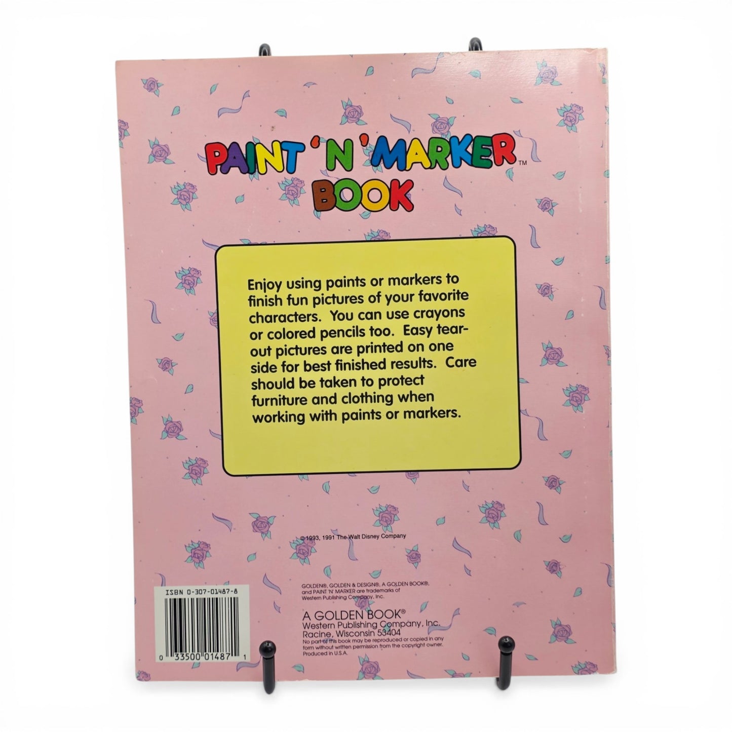 1991 Beauty and the Beast Paint N Marker Book activity book — Back view
