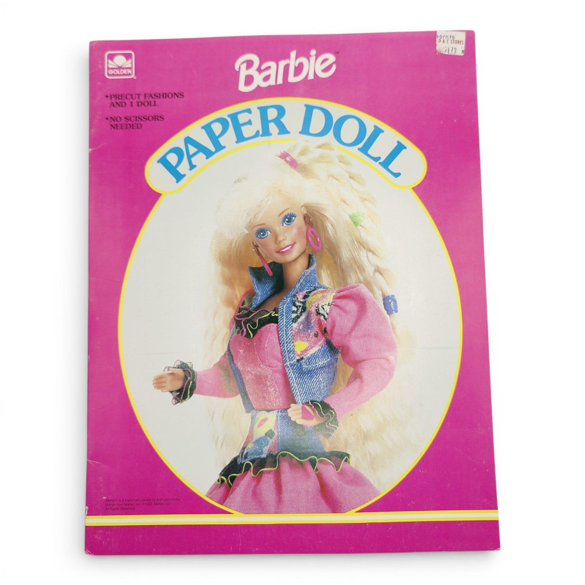 Vintage 1990s paper doll book. Vintage Paper Doll Book. 90s Denim & Neon Fun!. Front view.