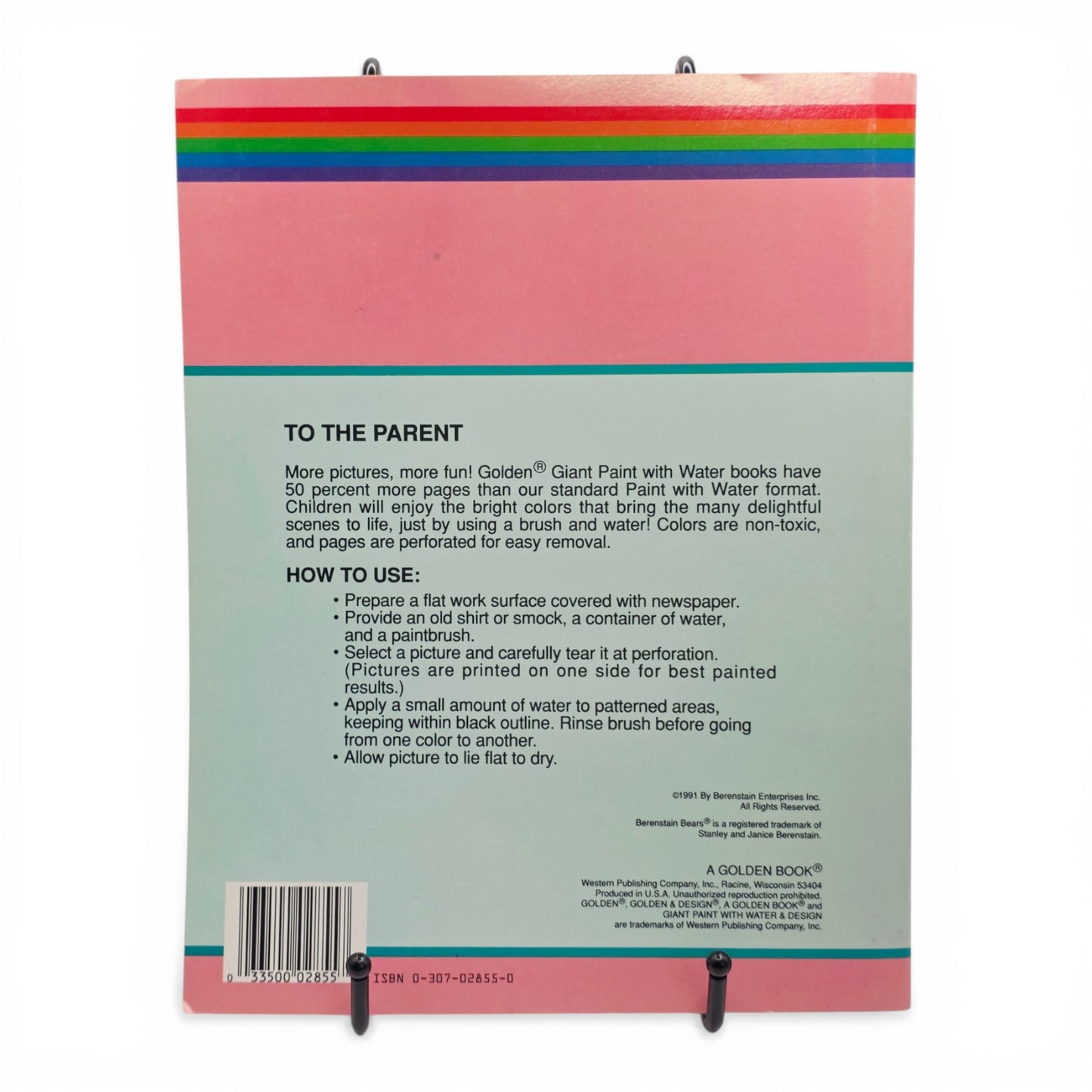 1992 The Berenstain Bears Giant Paint with Water activity book — Back view