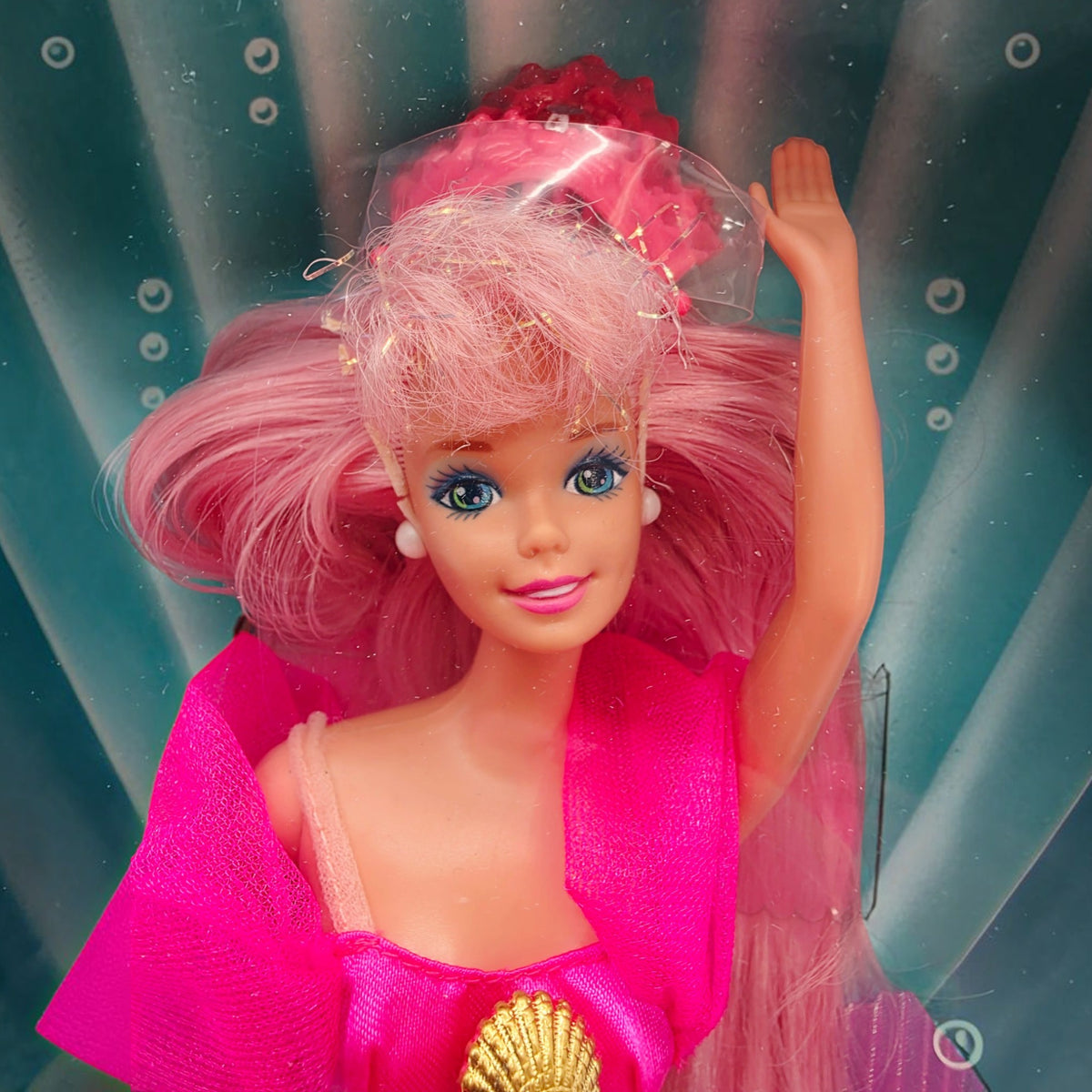 1993 Barbie Iconic 90s Doll Fountain Mermaid Face view