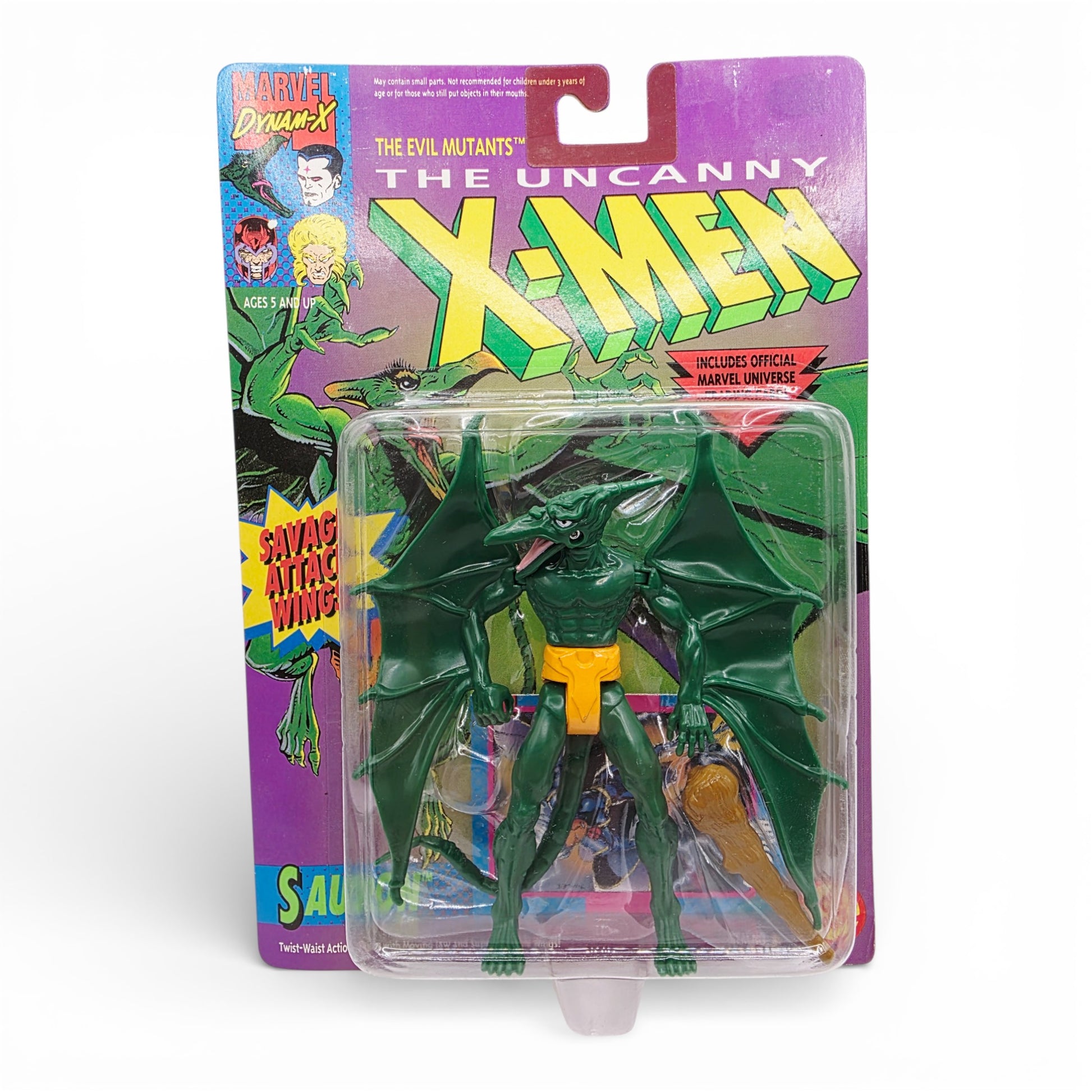 Vintage 1990s action figure. The Uncanny X-Men. Sauron. 5". Front view.