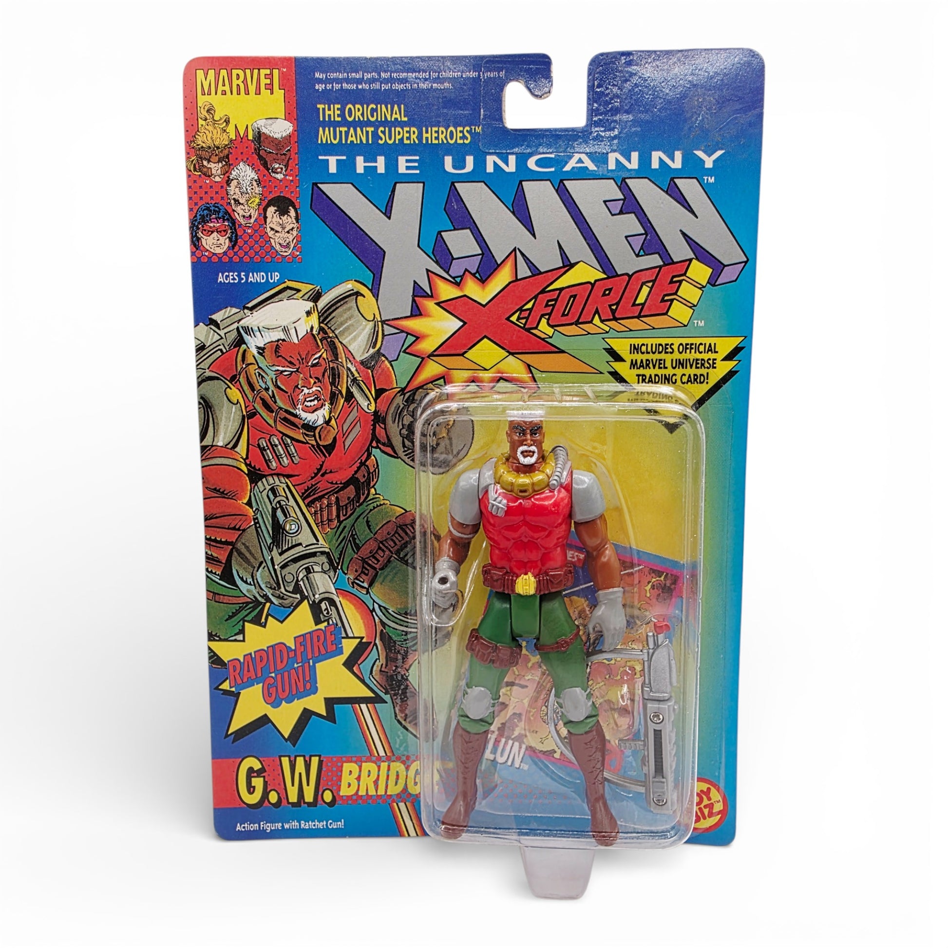 Vintage 1990s action figure. The Uncanny X-Men: Xforce. G.W. Bridge. 5". Front view.