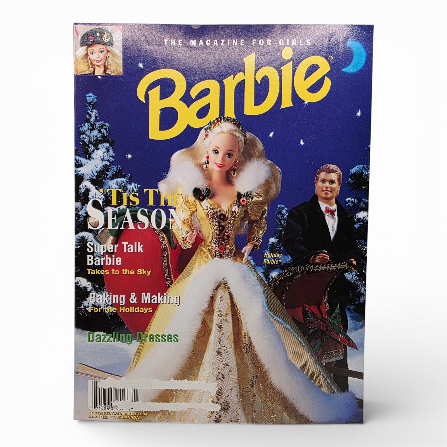 Vintage 1990s magazine. Magazine for Girls. Nov/Dec Issue Holiday Barbie. Front view.