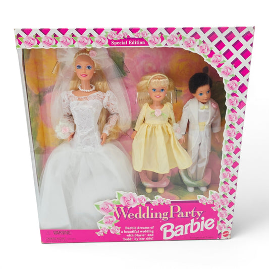 1994 Barbie Wedding Party Barbie, Stacie, Todd doll giftset — Front view