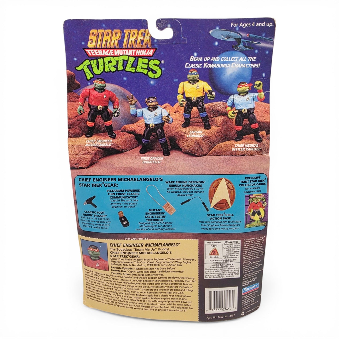 1994 Teenage Mutant Ninja Turtles Star Trek TMNT - Chief Engineer Scotty Michelangelo action figure — Back view