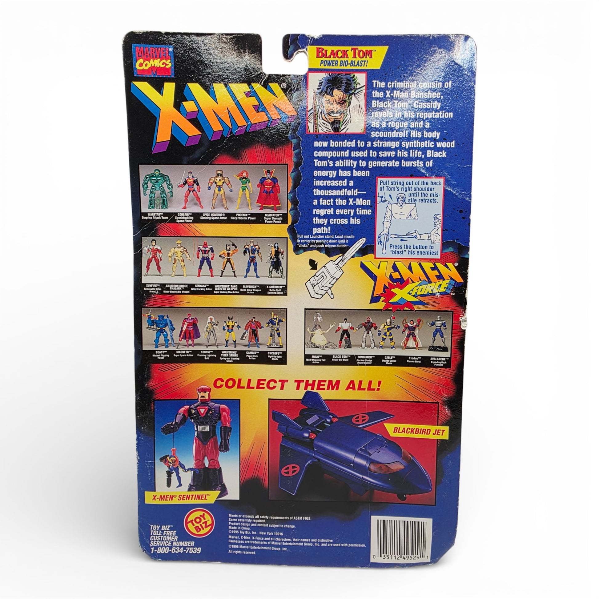 Vintage 1990s action figure. X-Force. Black Tom Cassidy. 5". Back view.
